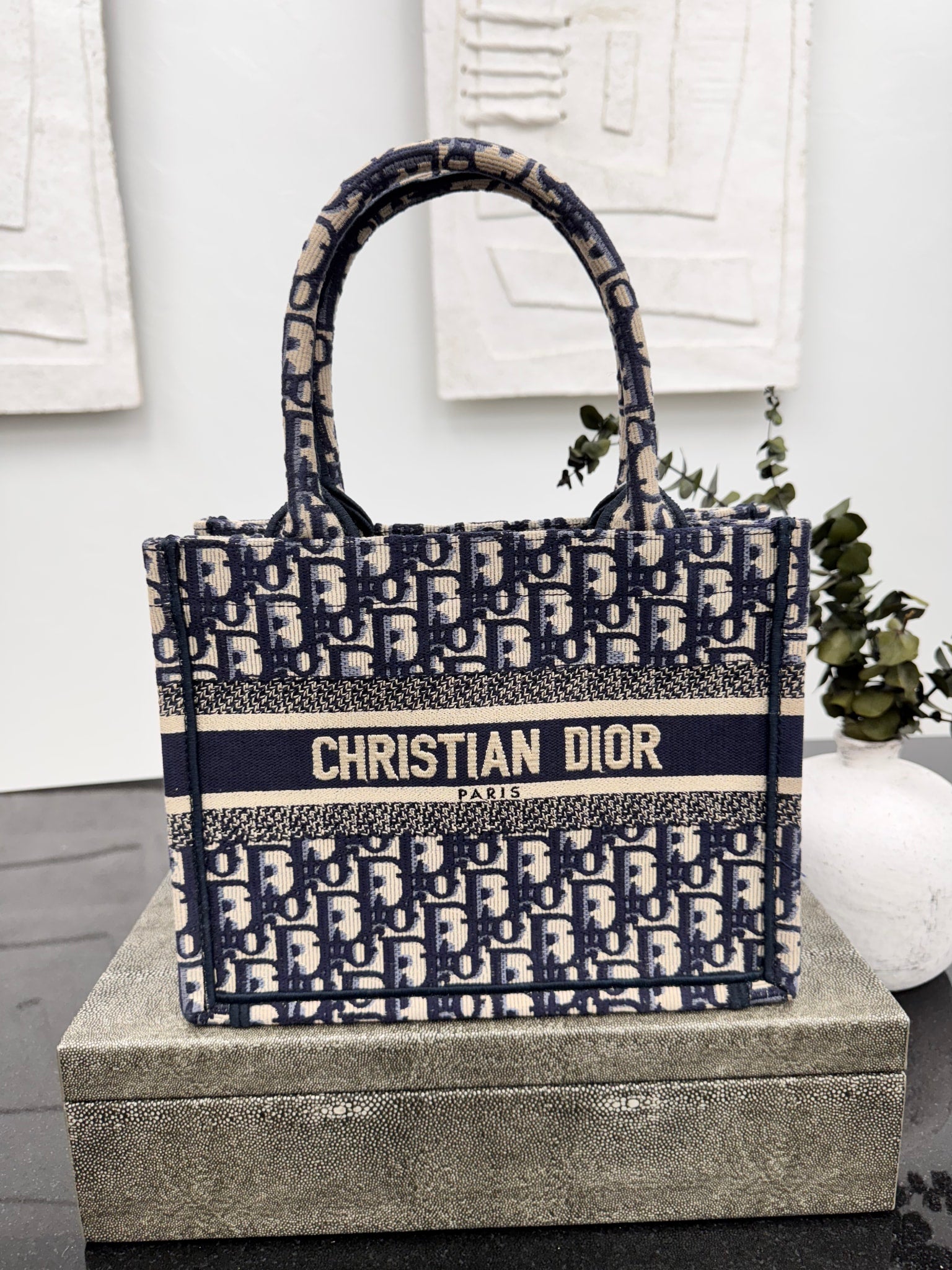 LIKE NEW - Christian Dior Blue Dior Oblique Canvas Small Book Tote Bag