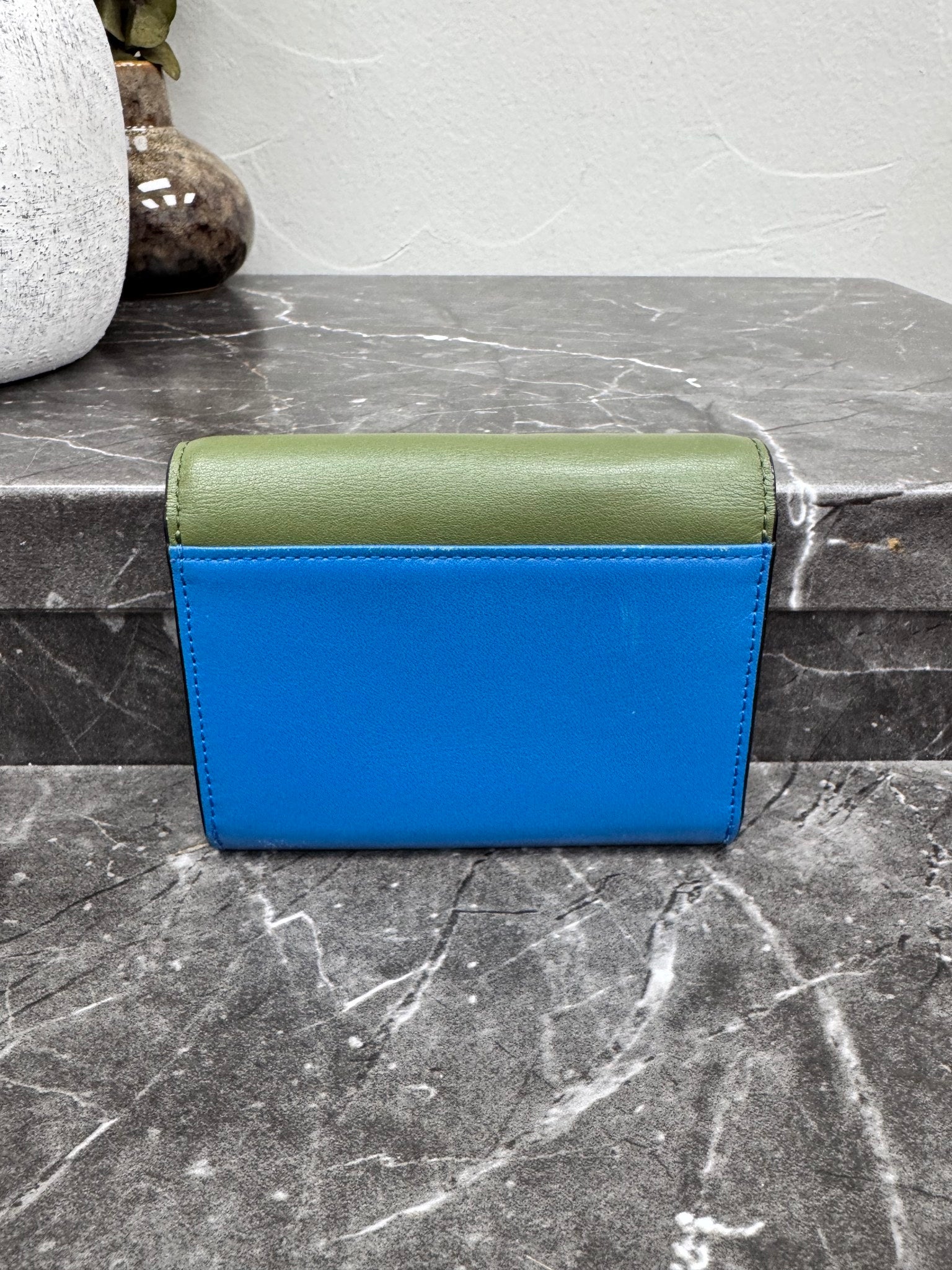 MCM Blue Green Envelope Compact Wallet