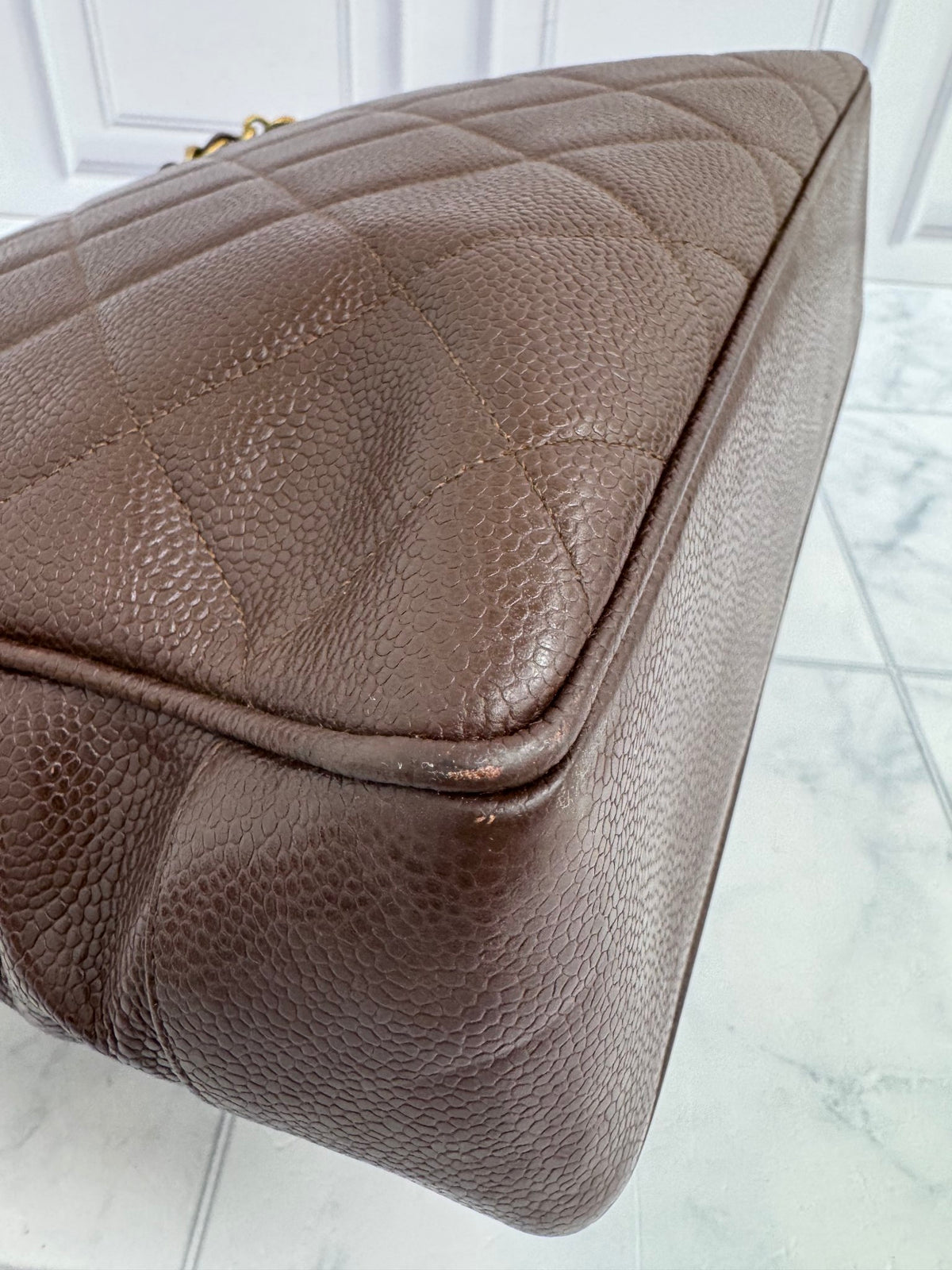 Chanel Brown Quilted Caviar Leather Jumbo CC Shopper Tote Bag 