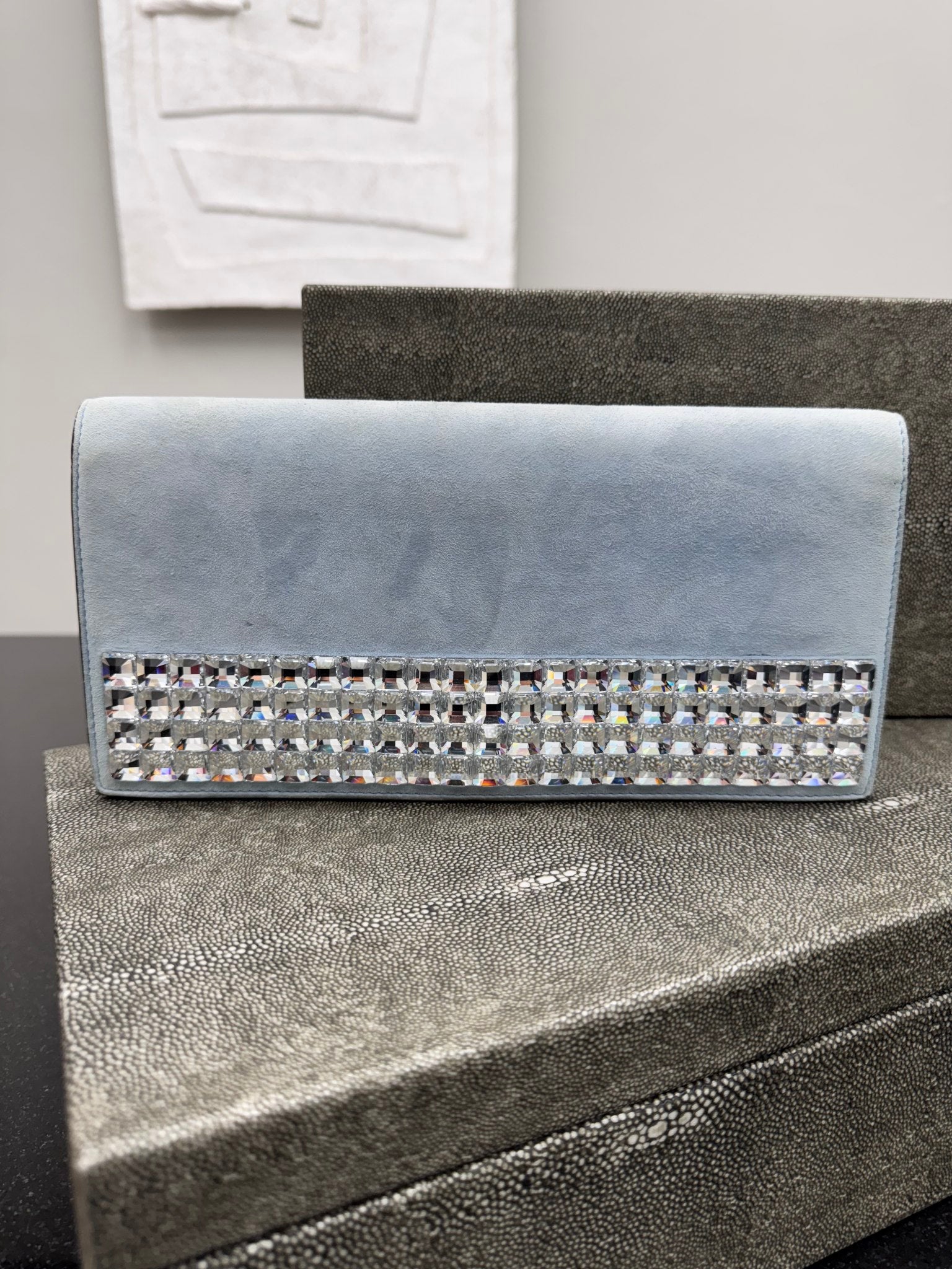 Gucci Light Blue Suede And Crystal Clutch 