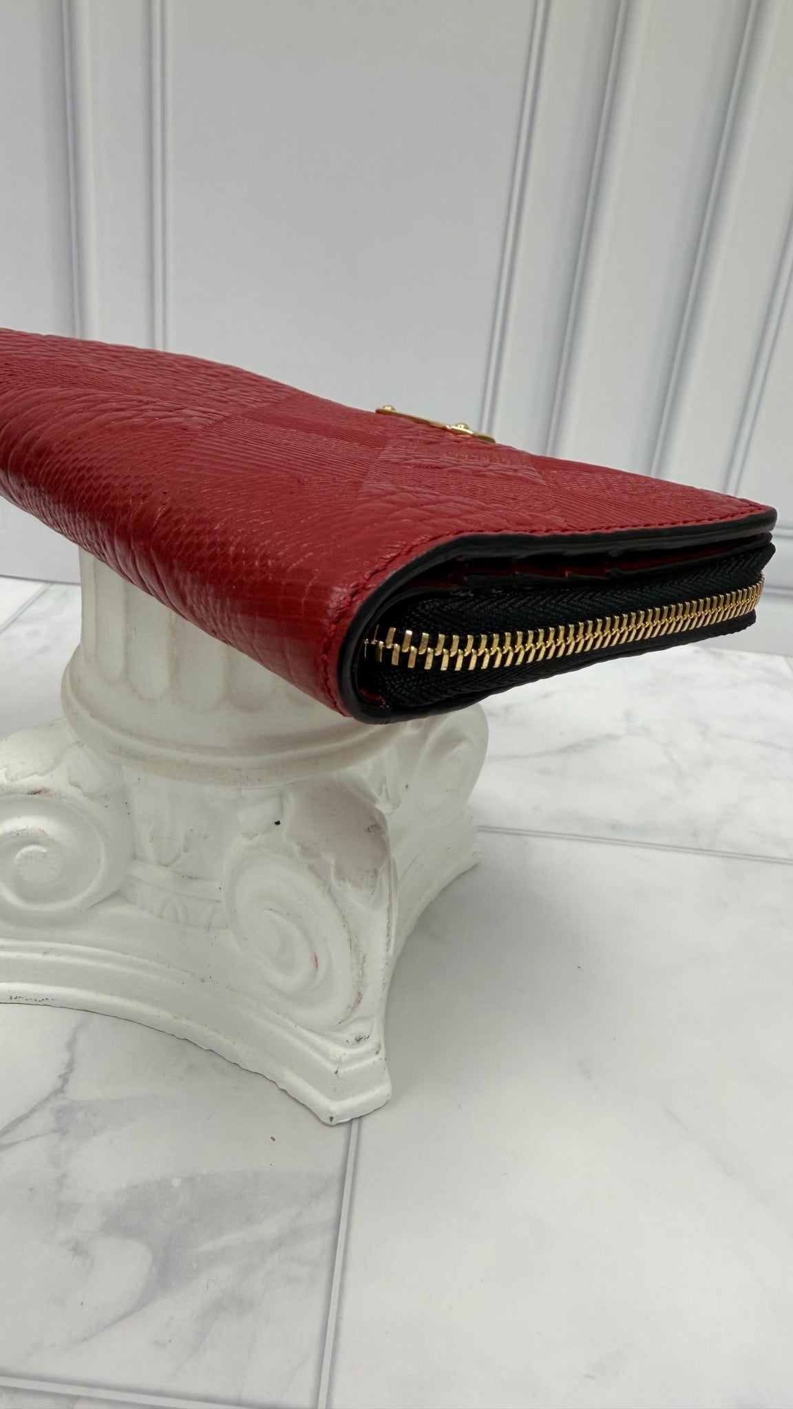 Burberry Red Embossed Check Clifton Long Wallet