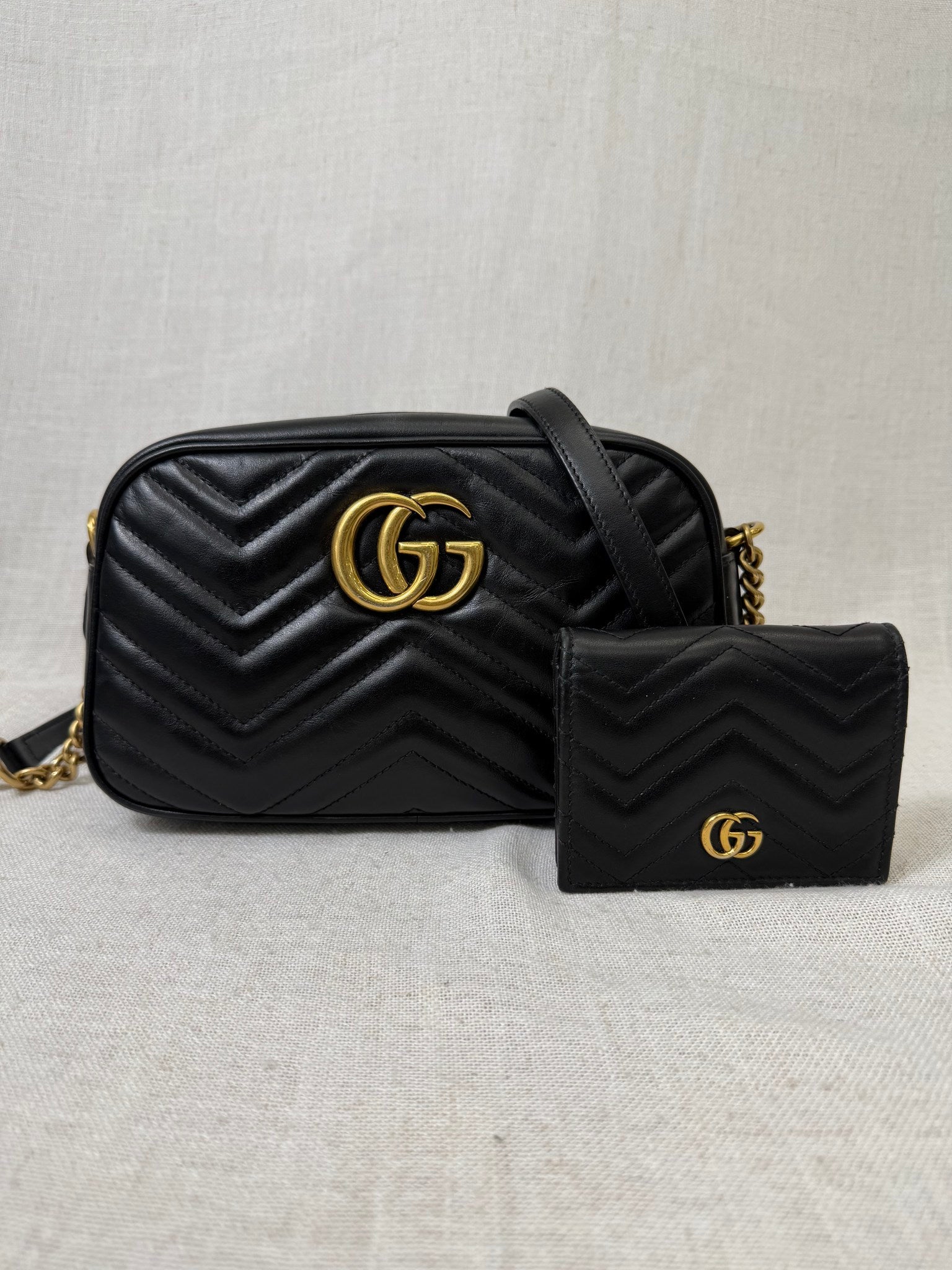 Gucci Black Marmont Metelassè Small Shoulder Bag & Matching Black Marmont Wallet