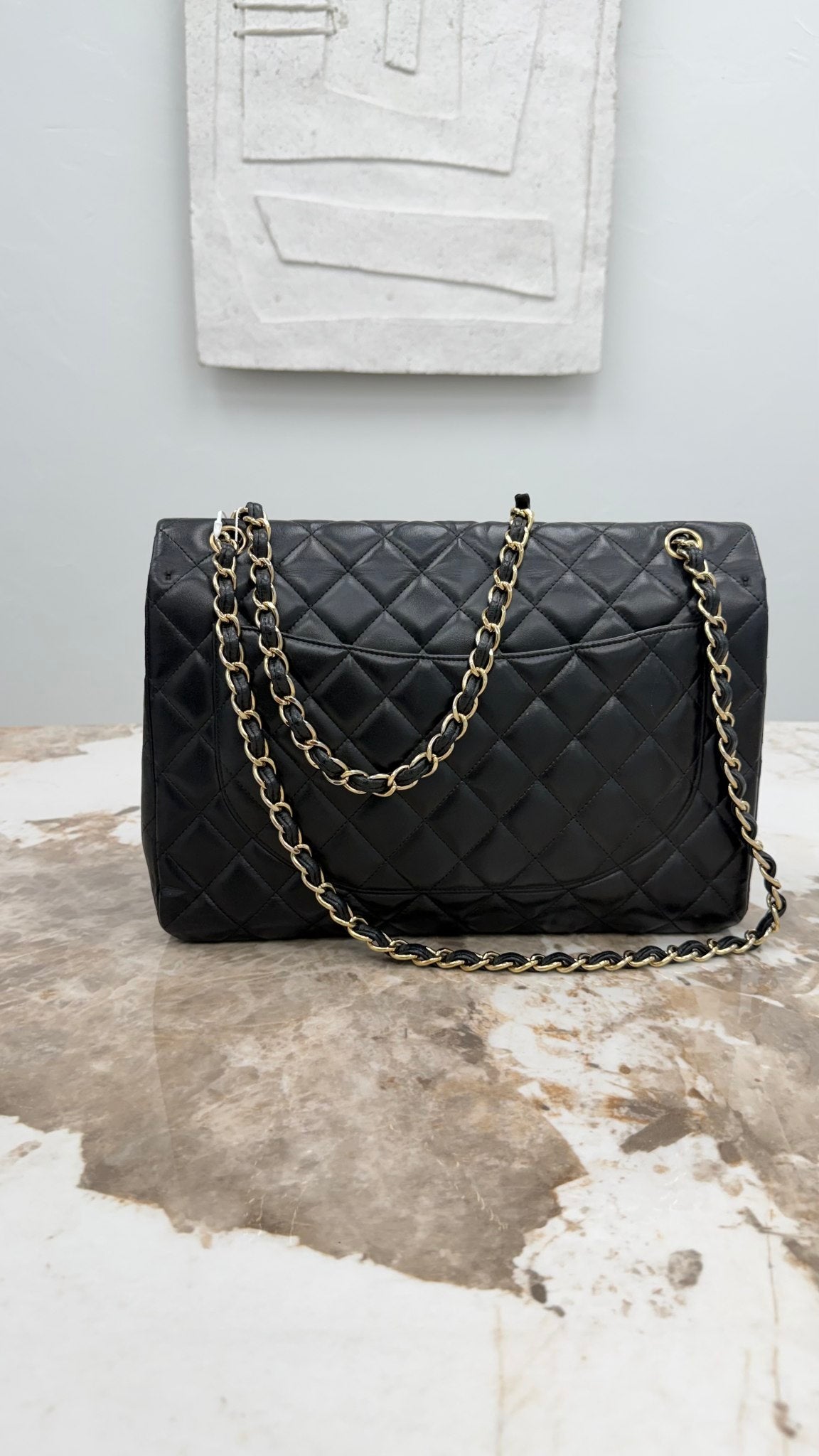 Chanel Black Quilted Lambskin Leather Maxi Flap Bag