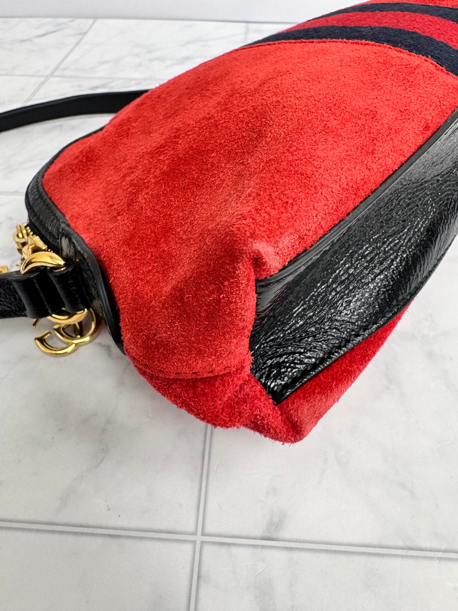 Gucci Red Suede Ophidia Dome Crossbody Bag