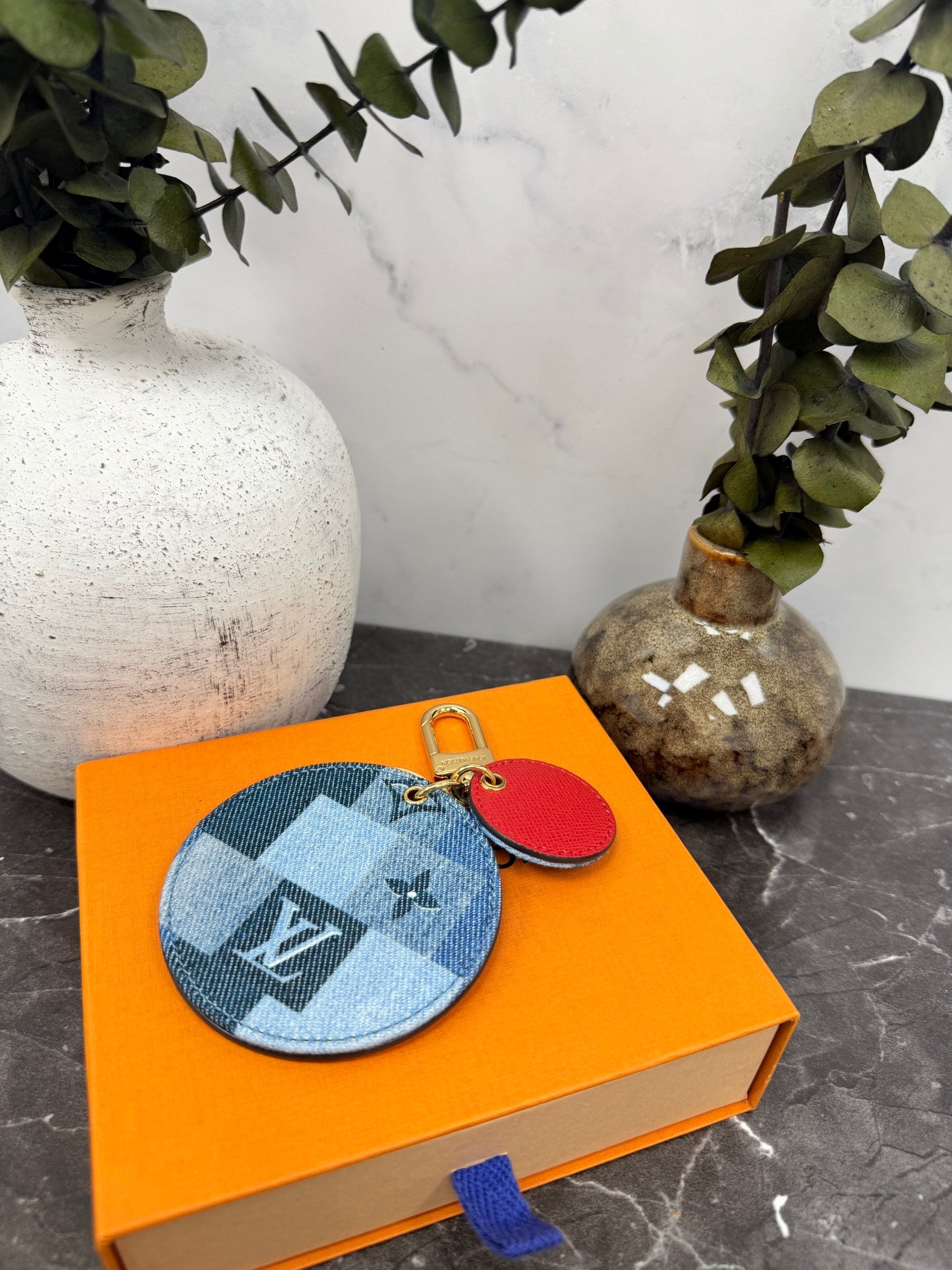 LIKE NEW - Louis Vuitton Blue Denim Patchwork Bag Charm