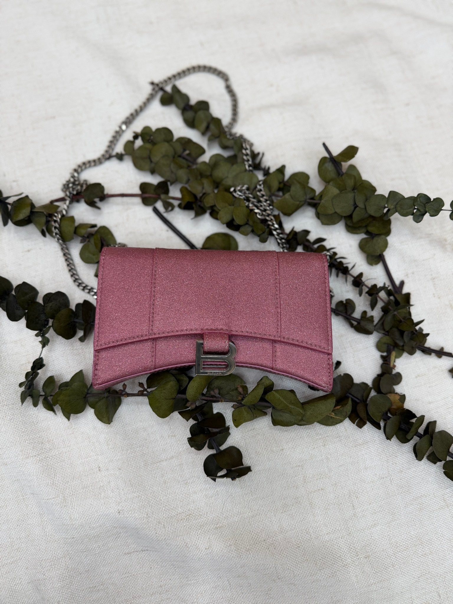 Balenciaga Pink Metallic  XS Hourglass Crossbody Bag