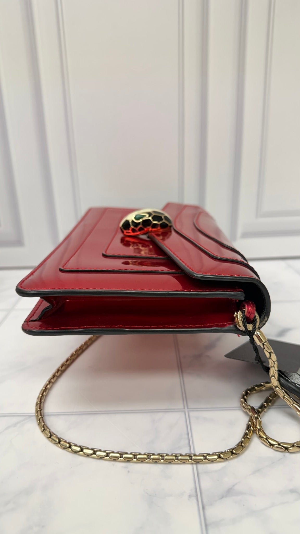 Bvlgari Red Metallic Patent Leather Serpentine Bag