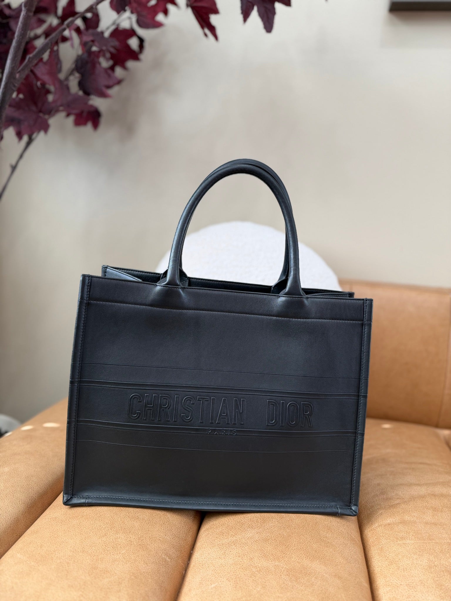 Christian Dior  Black Leather Medium Book Tote