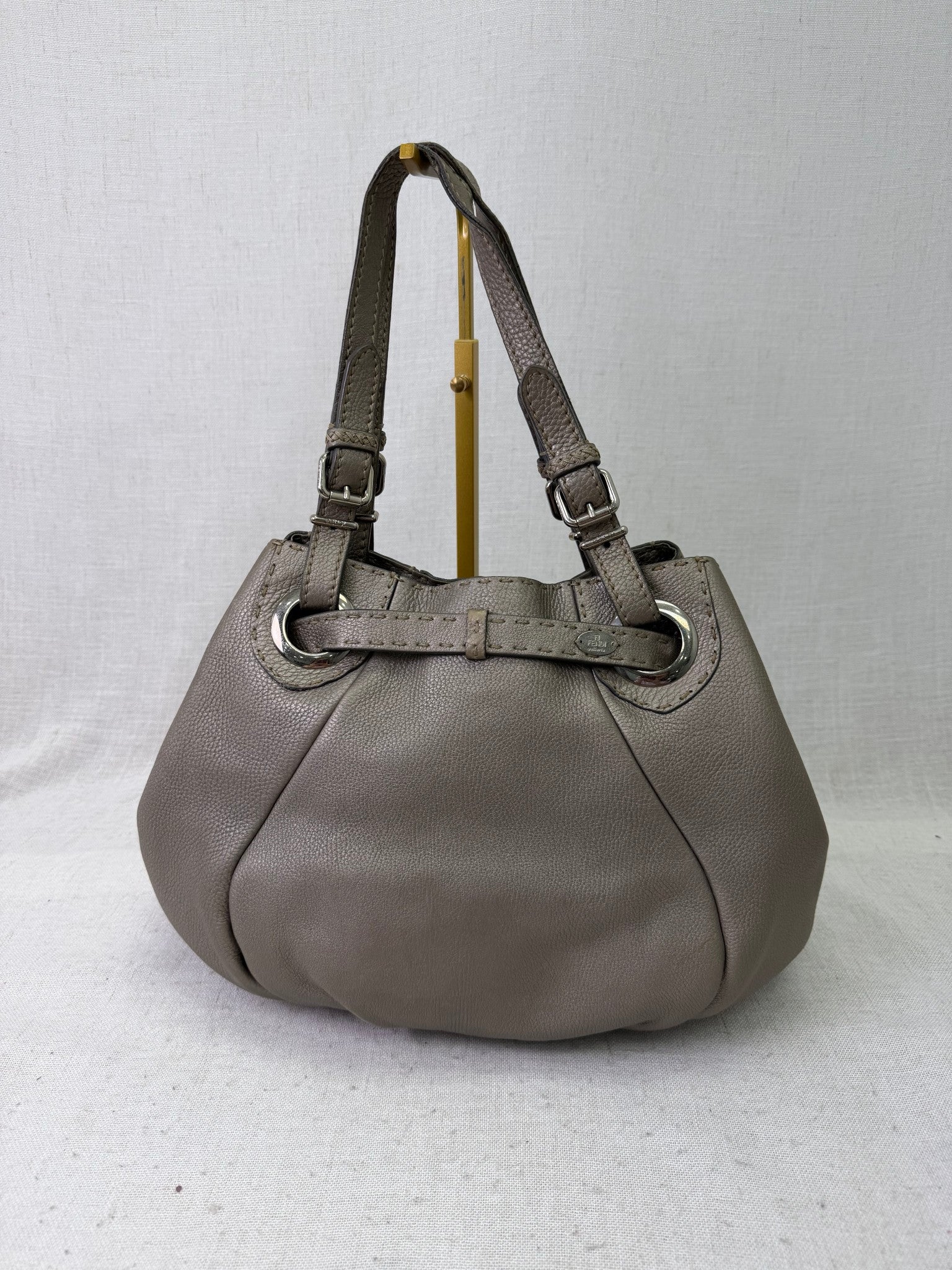 Fendi Grey Leather Pomodorino Buckle Tote