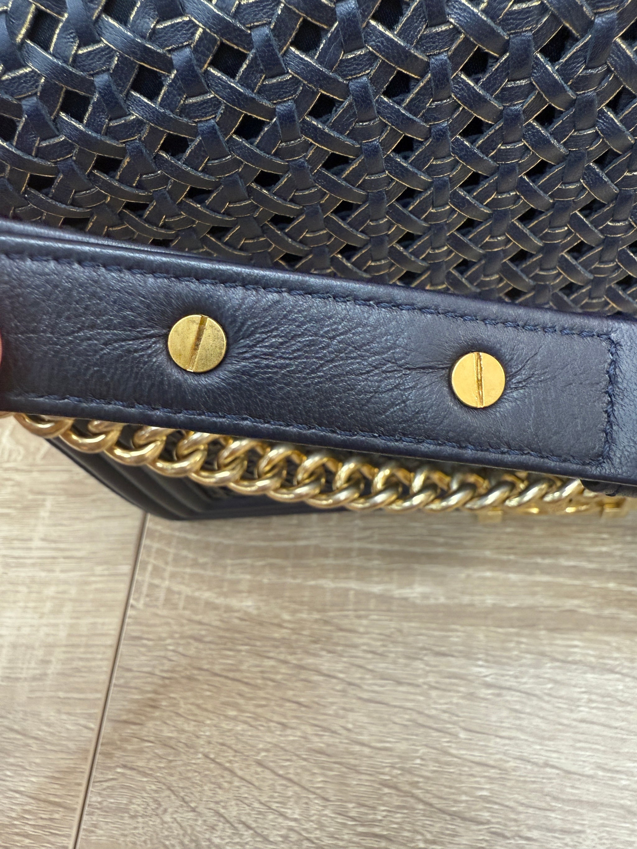 Chanel Navy Lambskin Braided Woven Boy Flap
