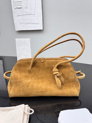 LIKE NEW - Jacquemus Camel Croc Embossed Suede Le Turismo Shoulder Bag
