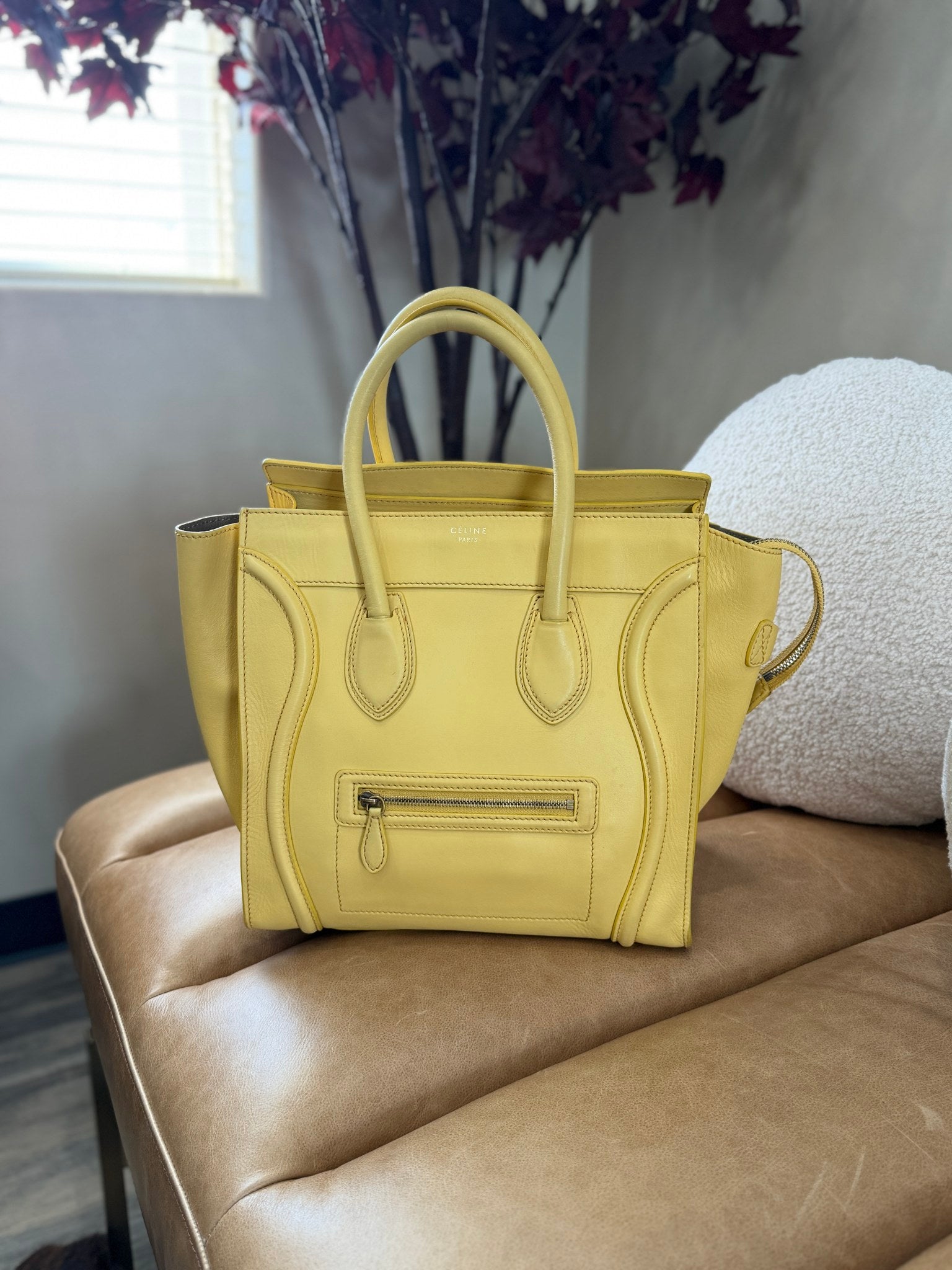 Celine Yellow Leather Mini Luggge Handbag