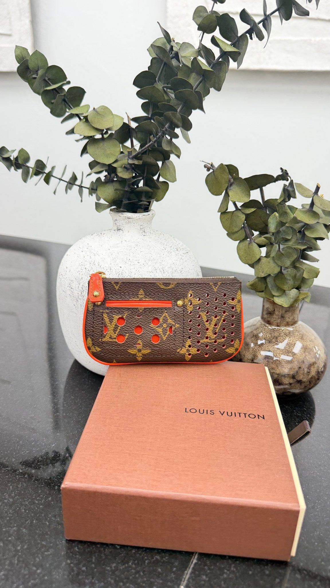 Louis Vuitton Orange Monogram Perforated Key Cles 