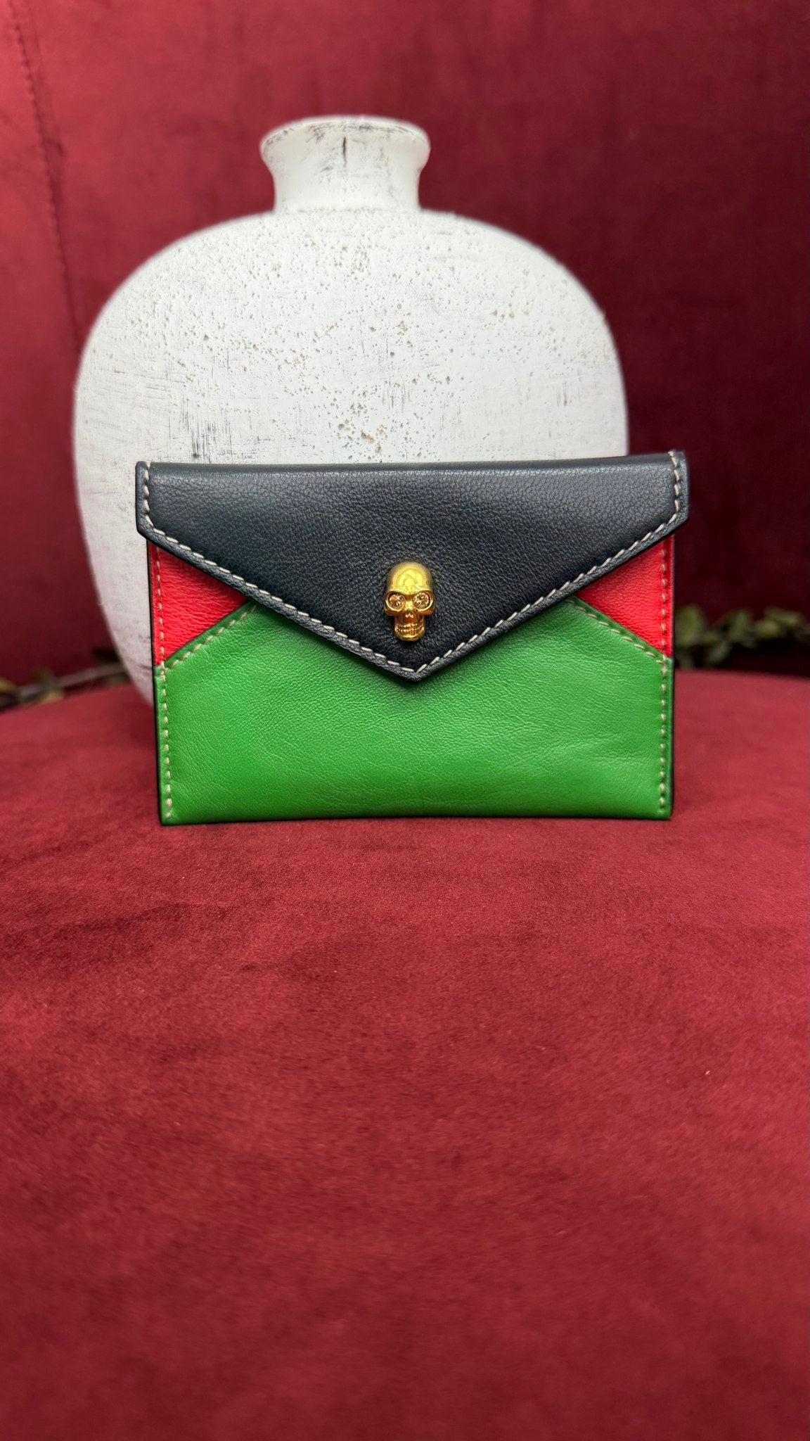 Alexander McQueen Tricolor Leather Skull Envelope Card Case