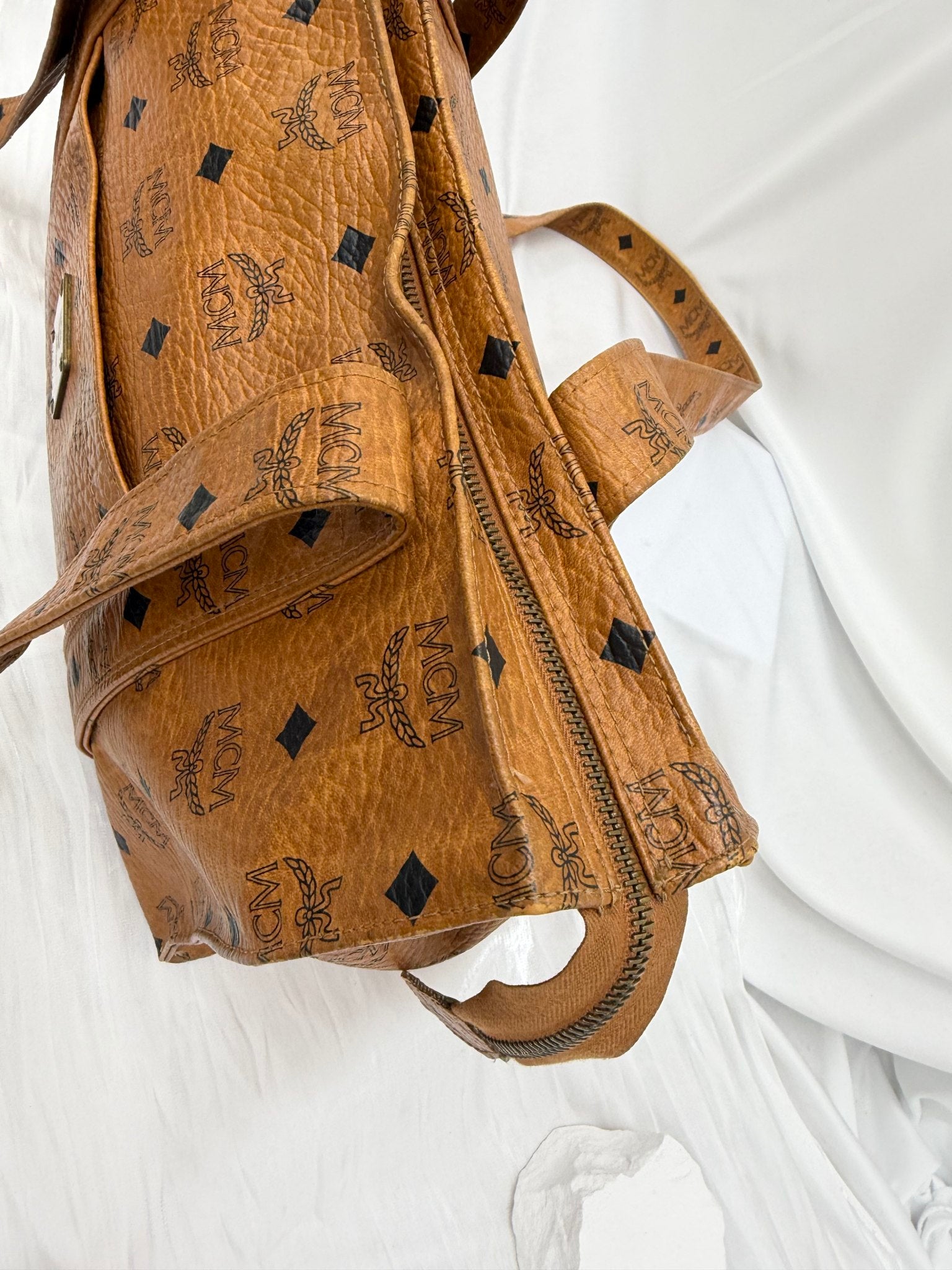 MCM Cognac Visetos Coated Canvas Shoulder Tote