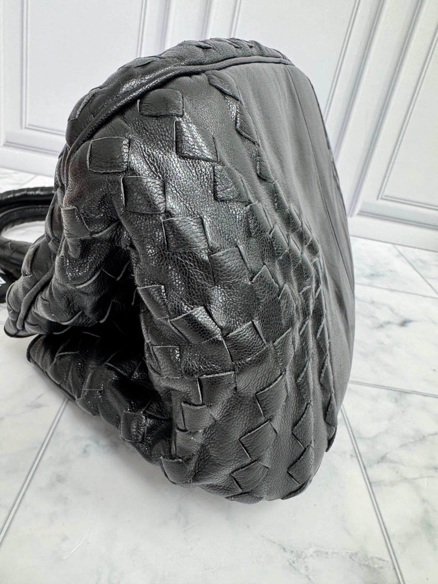 Bottega Veneta Black Intrecciato Leather Handbag