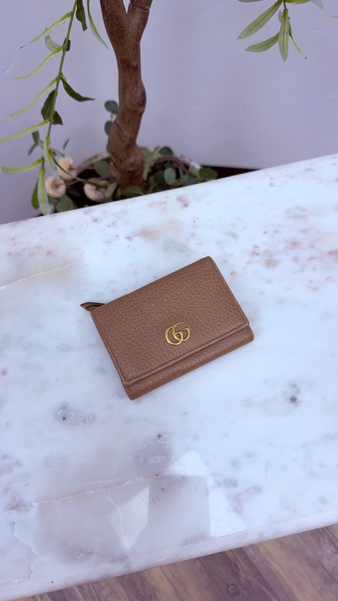 Gucci GG Tan Leather Marmont Compact Wallet