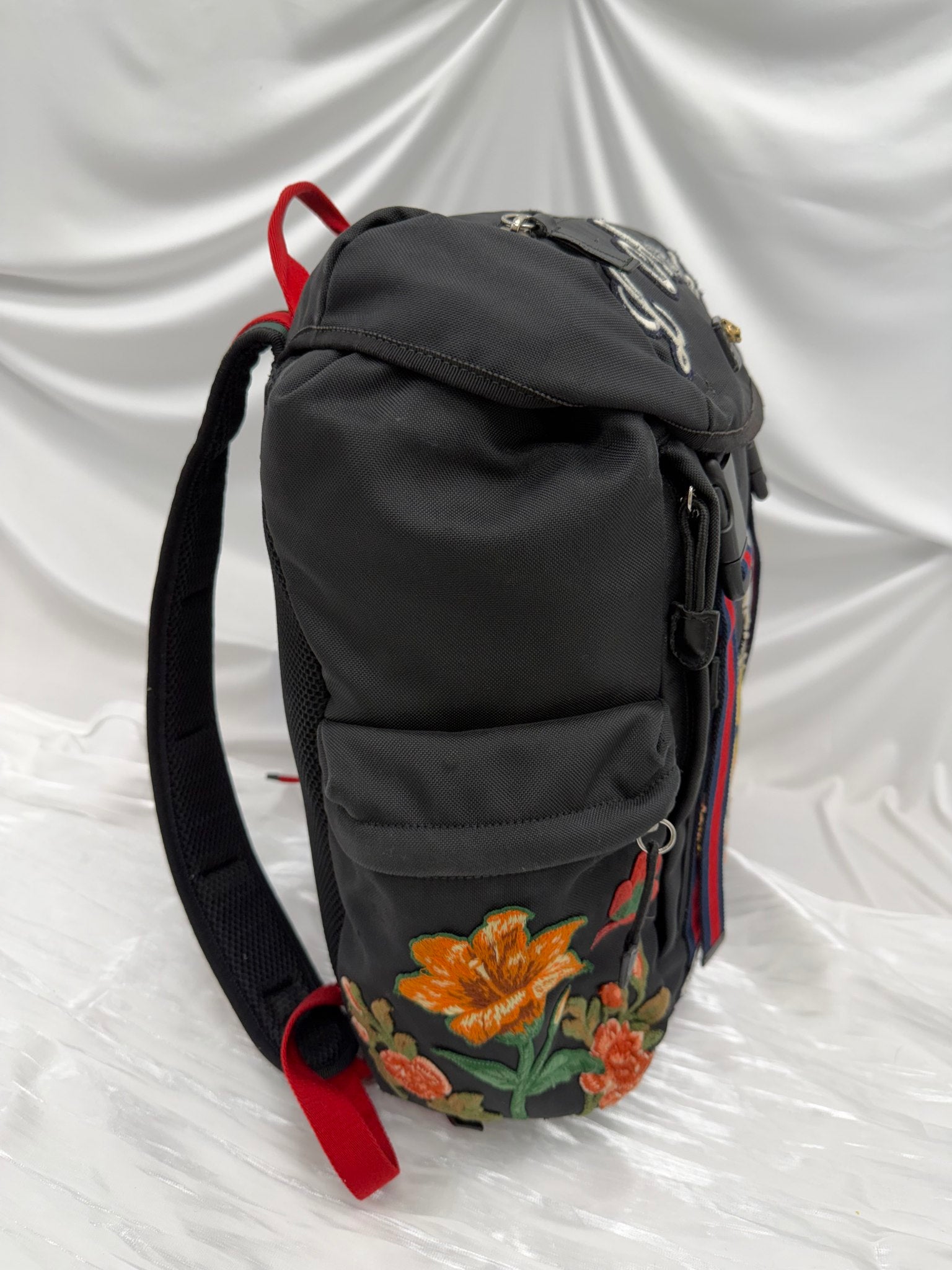 Gucci Black Nylon Embroidered Tiger Backpack