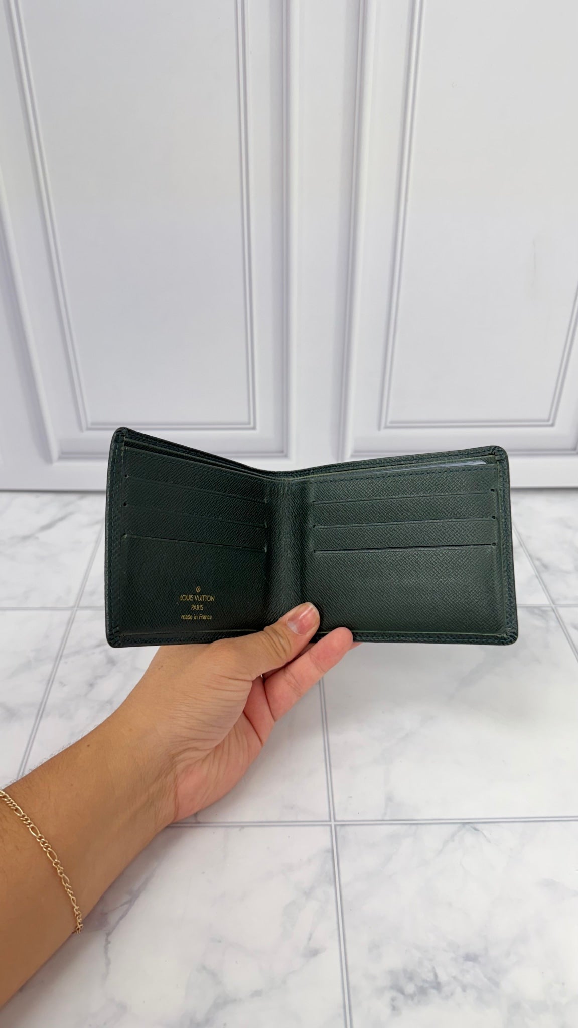 Louis Vuitton Green Taiga Leather Bifold Wallet