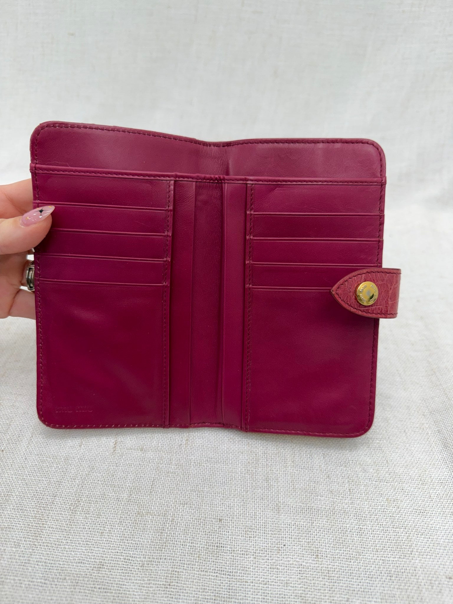 Miu Miu Dark Pink Crocodile Embossed Kiss Lock Wallet