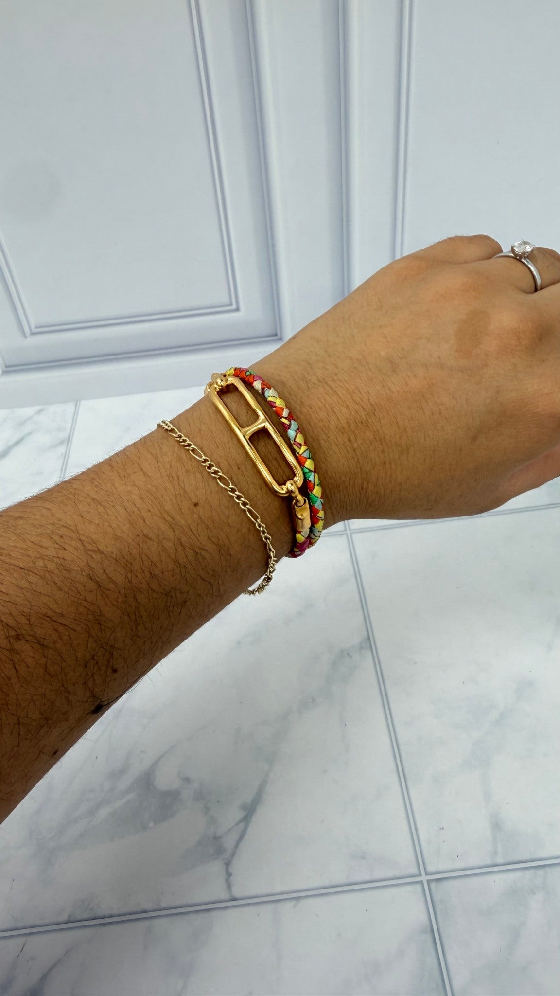 Hermes Multicolor Silk Roulis Double Tour Braided Bracelet