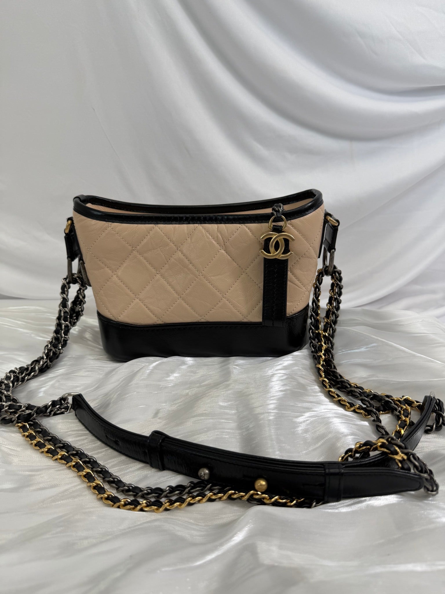 Chanel Beige Quilted x Black Calfskin Gabrielle Small Crossbody Bag