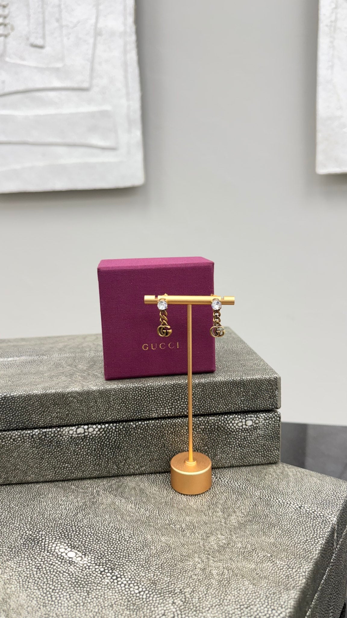 Gucci Gold GG Crystal Drop Earrings
