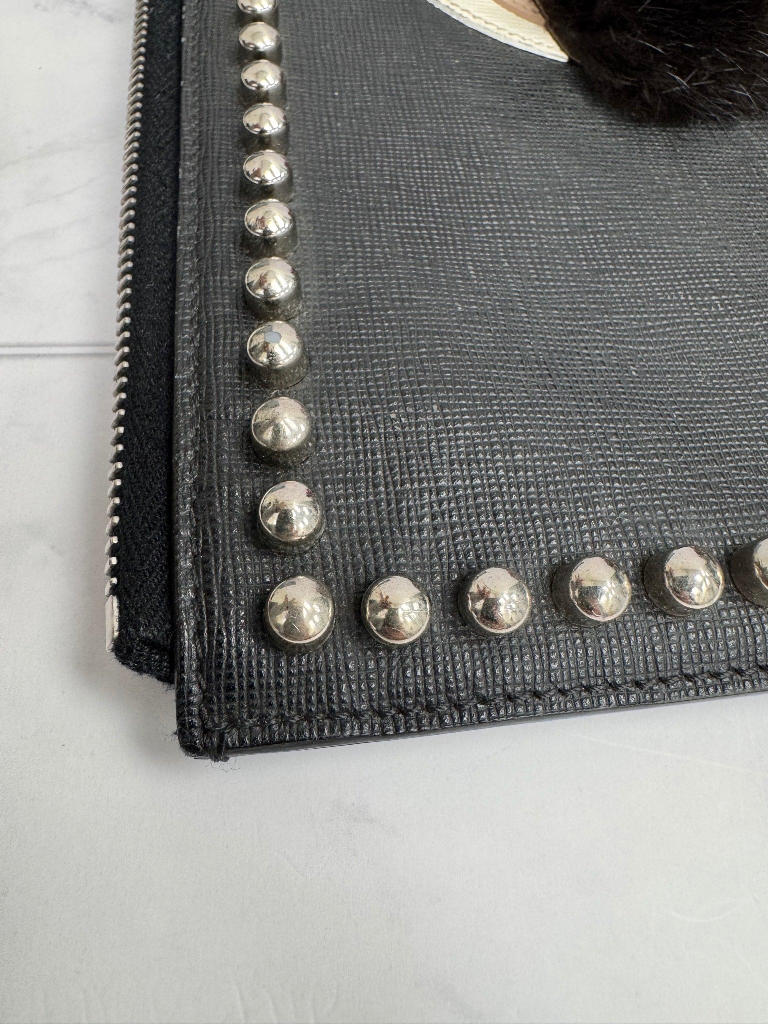Fendi Black Leather Studded Flat Karlito Clutch Bag