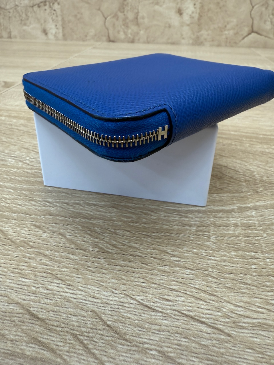 Hermes Blue Epsom Leather Azap Compact Zippy Wallet