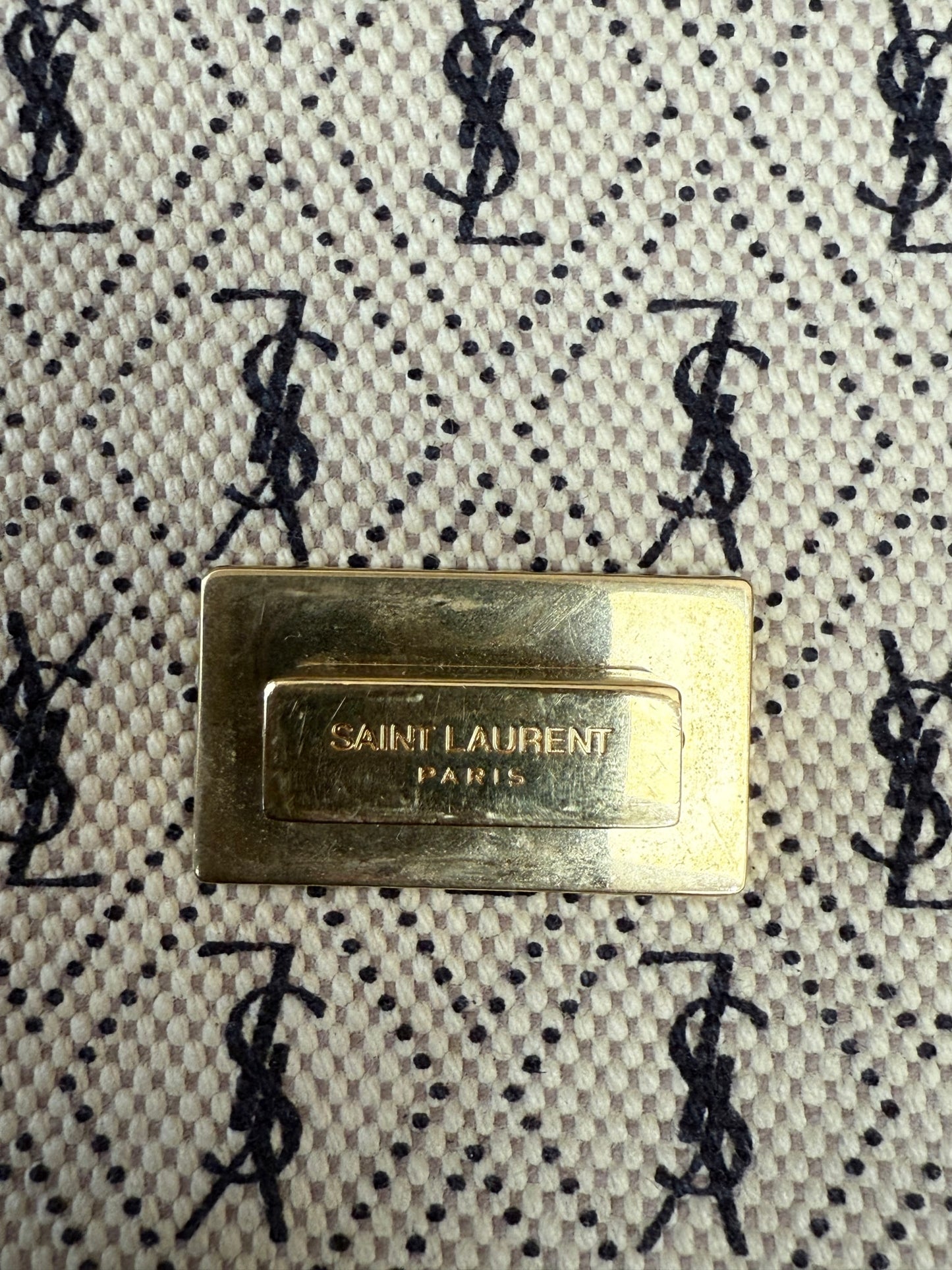BRAND NEW- Saint Laurent YSL Cream & Navy Monogram All Over Medium Satchel Bag
