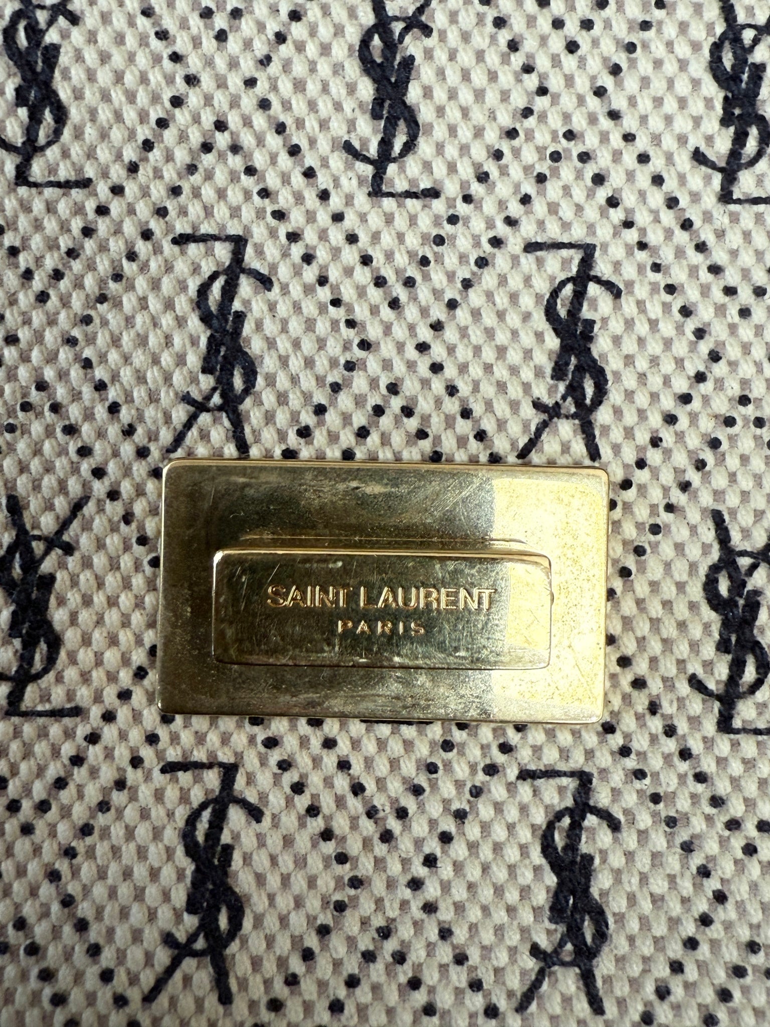 BRAND NEW- Saint Laurent YSL Cream & Navy Monogram All Over Medium Satchel Bag