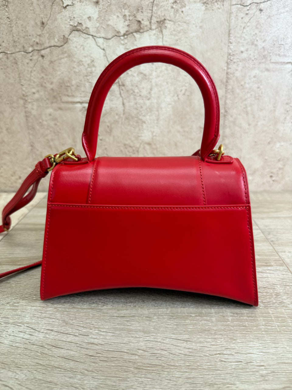 LIKE NEW Balenciaga Red Leather Small Hourglass Top Handle Bag