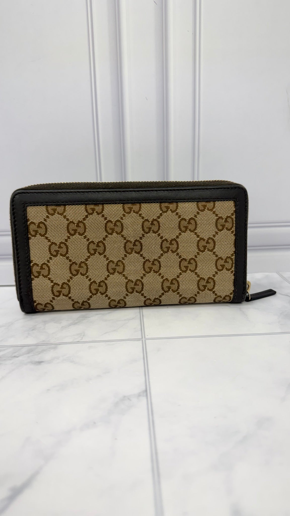 Gucci Brown GG Canvas Interlocking G Zippy Wallet 