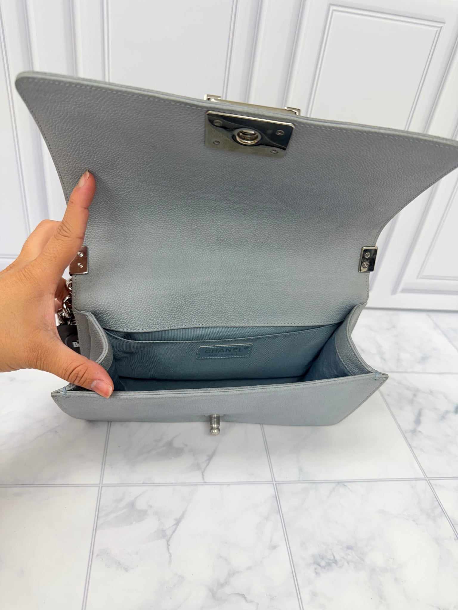 Chanel Matt Grey Caviar Leather Medium Boy Bag 