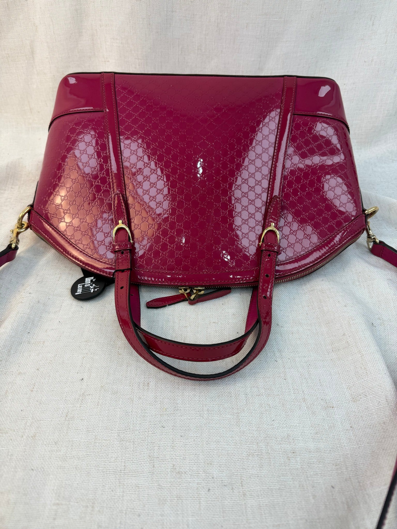 Gucci Raspberry Patent Leather Large  Microguccissima Two Way Bag