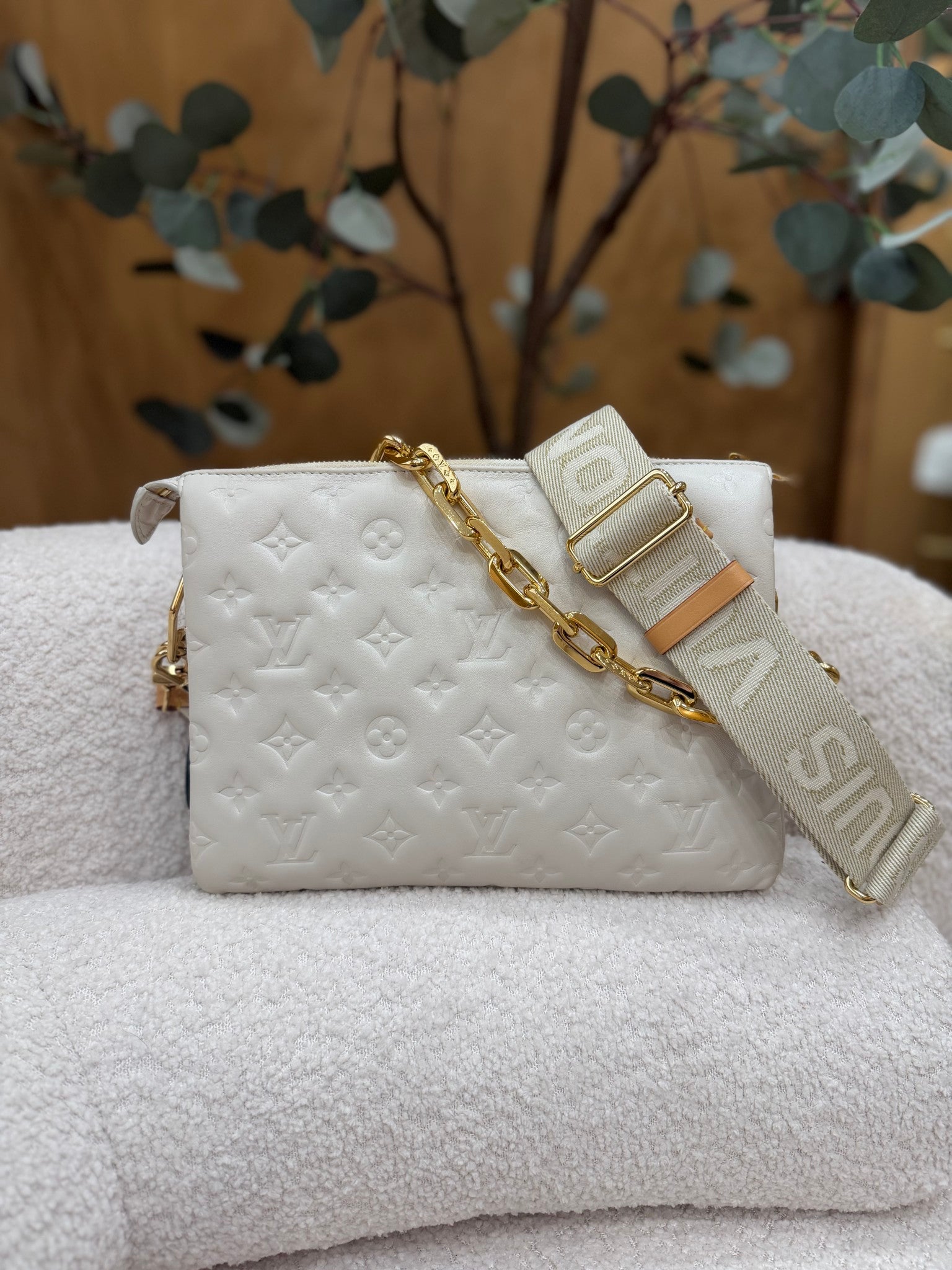 Louis Vuitton White Leather Coussin PM Bag