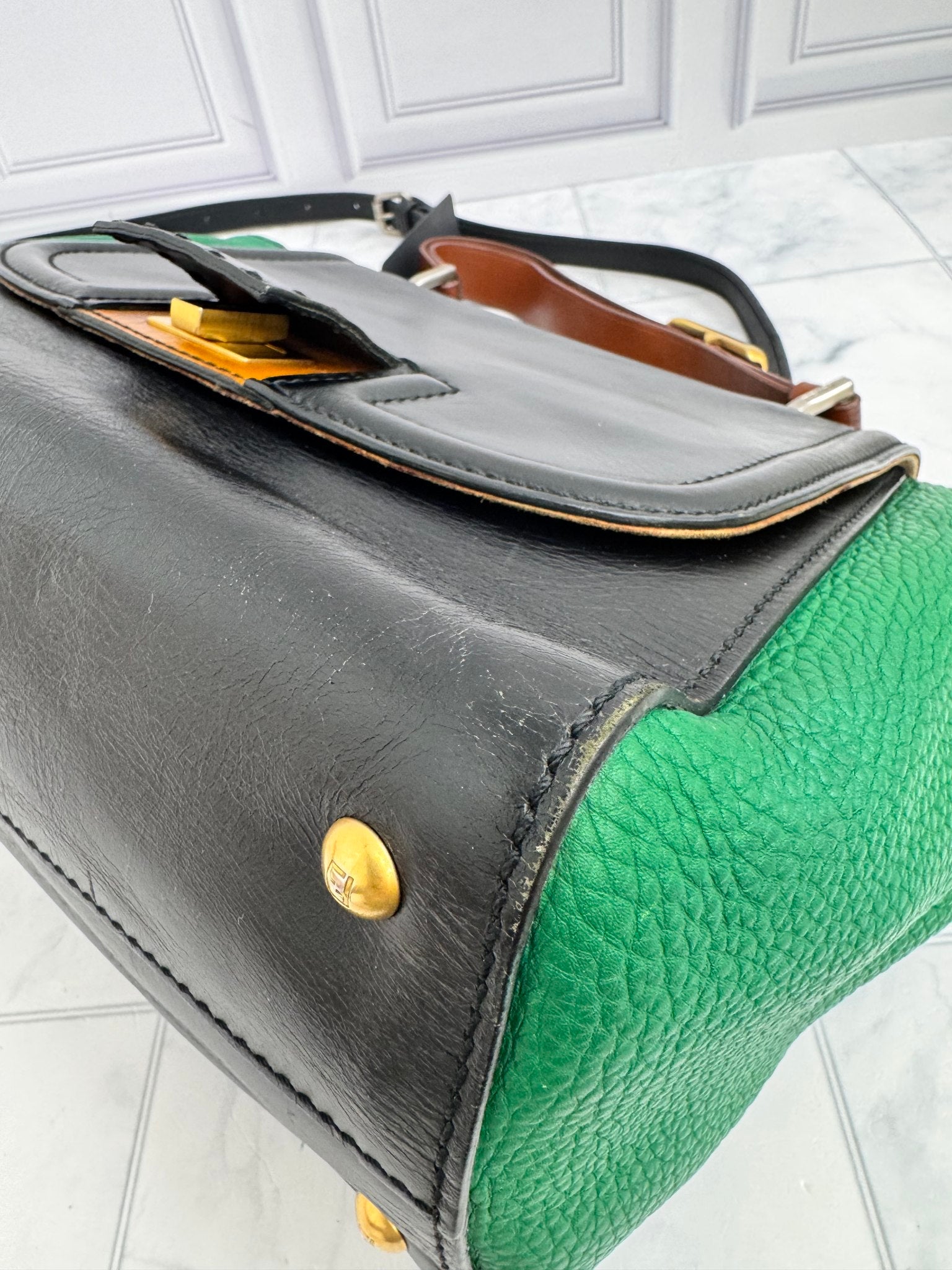 Fendi Green And Black Leather Crossbody Bag