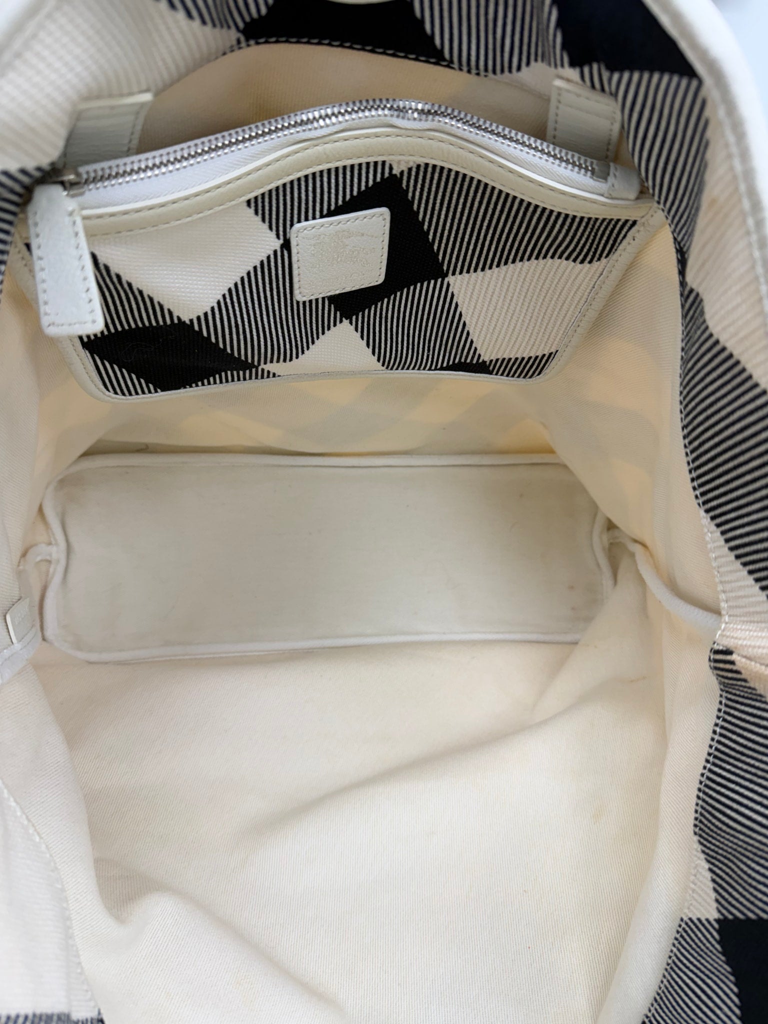 Burberry Cream Confetti Heart Check Canvas Large Tote Bag