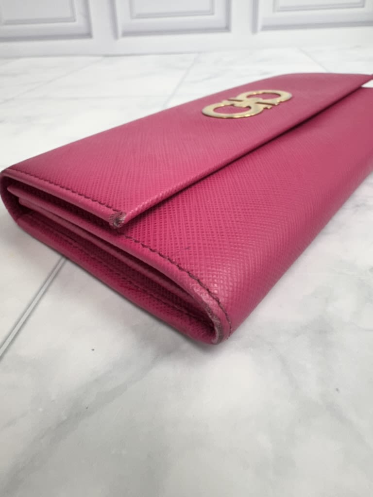 Salvatore Ferragamo Pink Saffiano Leather Long Wallet
