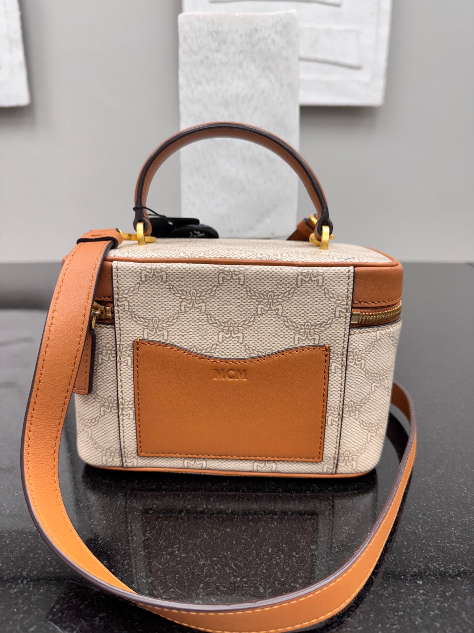 MCM Beige Coated Canvas 2Way Vanity Case