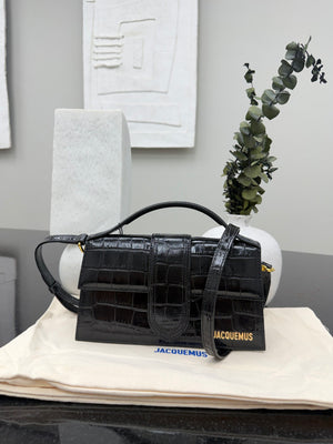 BRAND NEW - Jacquemus Black Croc Embossed Leather Le Grand Bambino Handbag 2Way Handbag