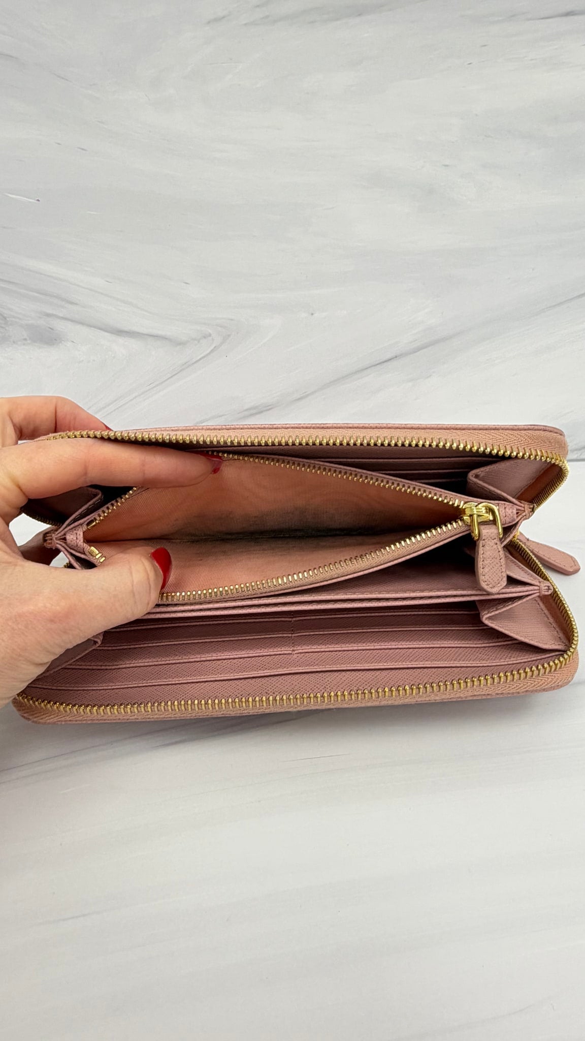 Prada Pink Saffiano Leather Long Zippy Wallet