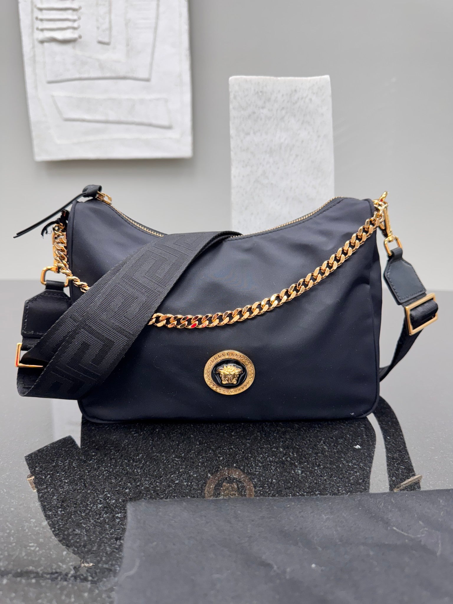 BRAND NEW - Versace Black Nylon Medium Crossbody Bag