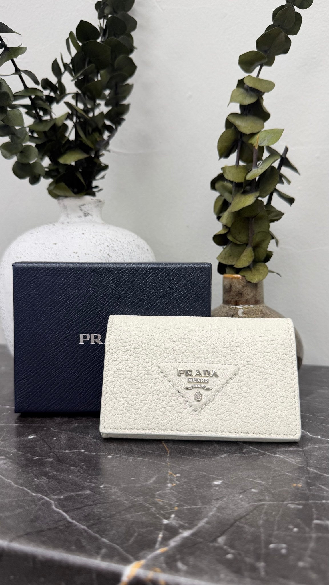 BRAND NEW - Prada White Grained Leather Card Holder