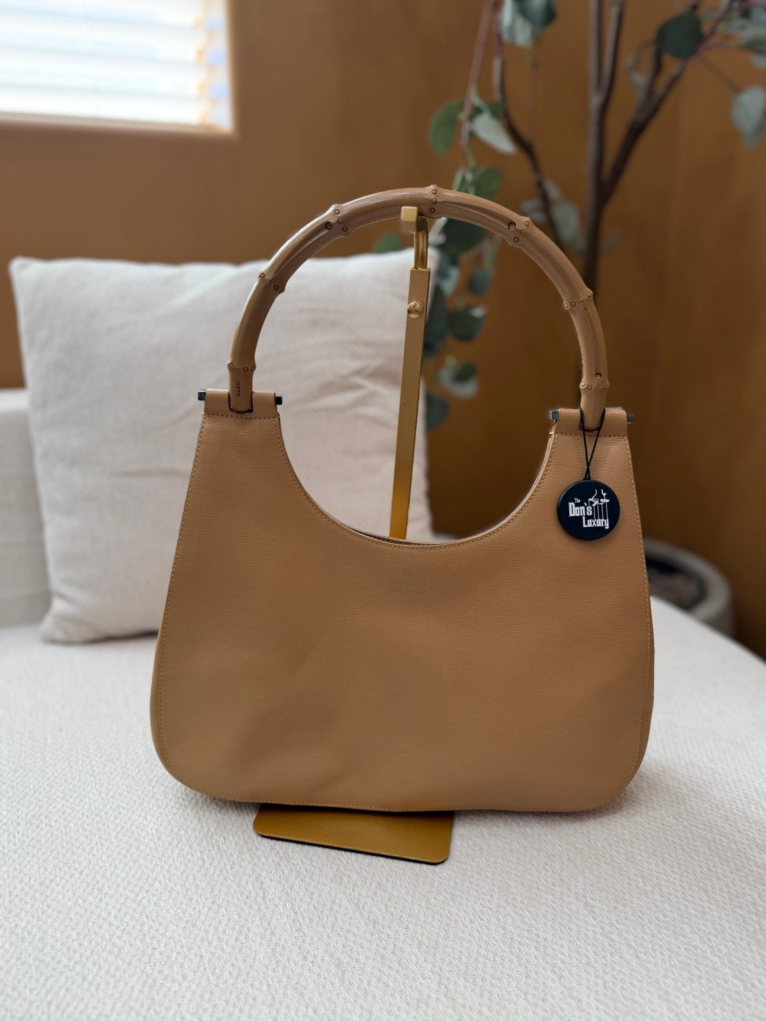 Gucci Beige Leather Bamboo Shoulder Bag