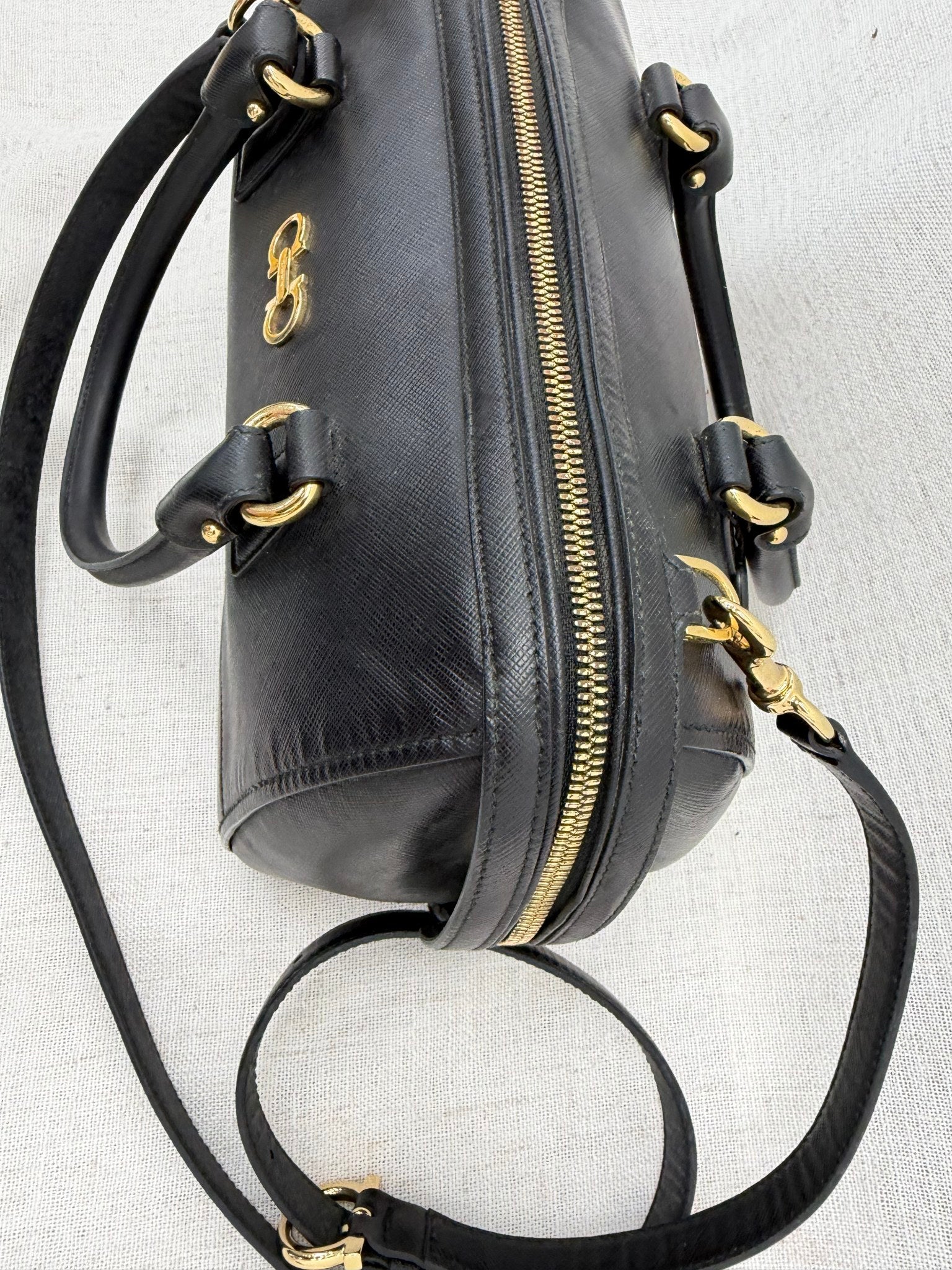 Salvatore Ferragamo Black Leather Boston Bag