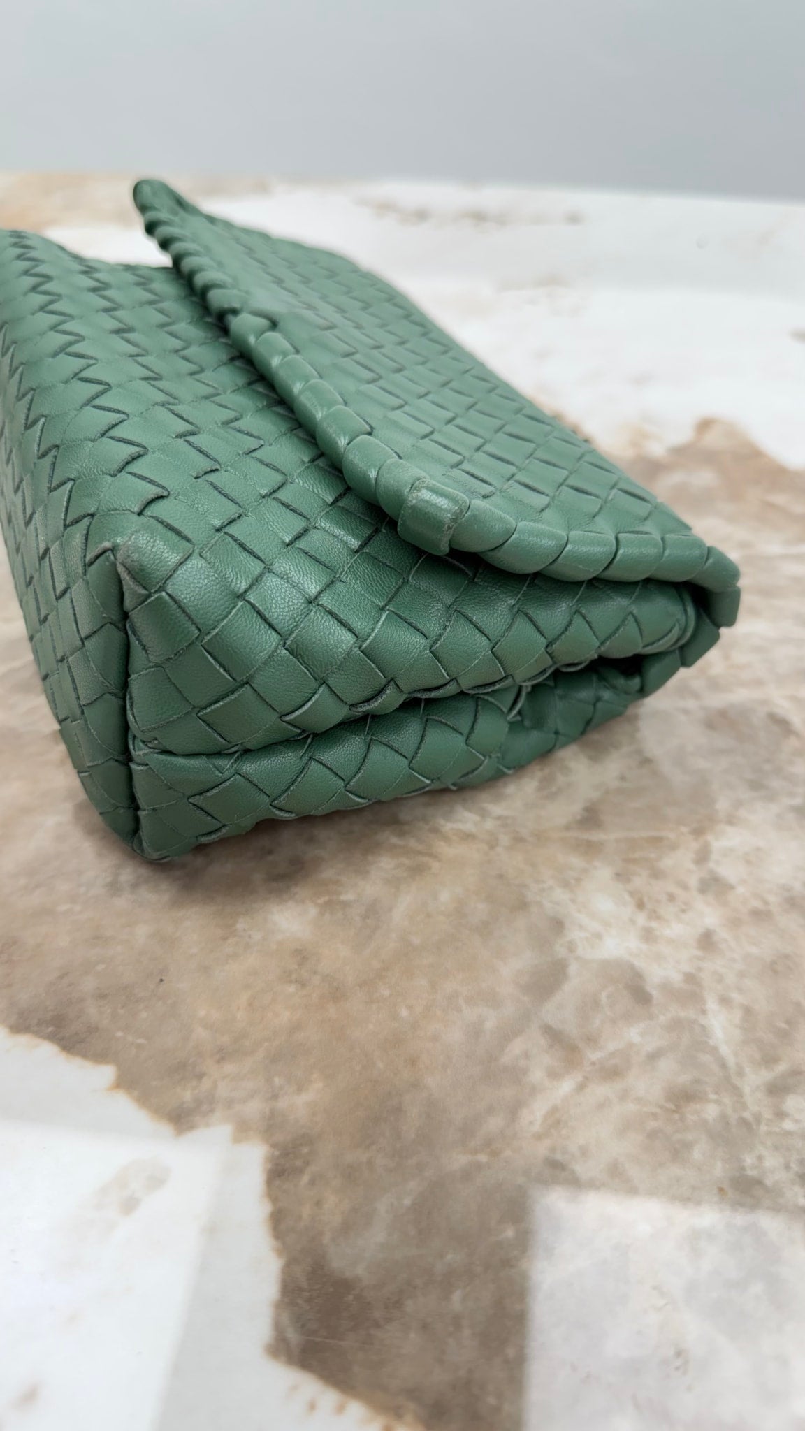Bottega Veneta Sage Green Intrecciato Leather Olimpia Chain Bag