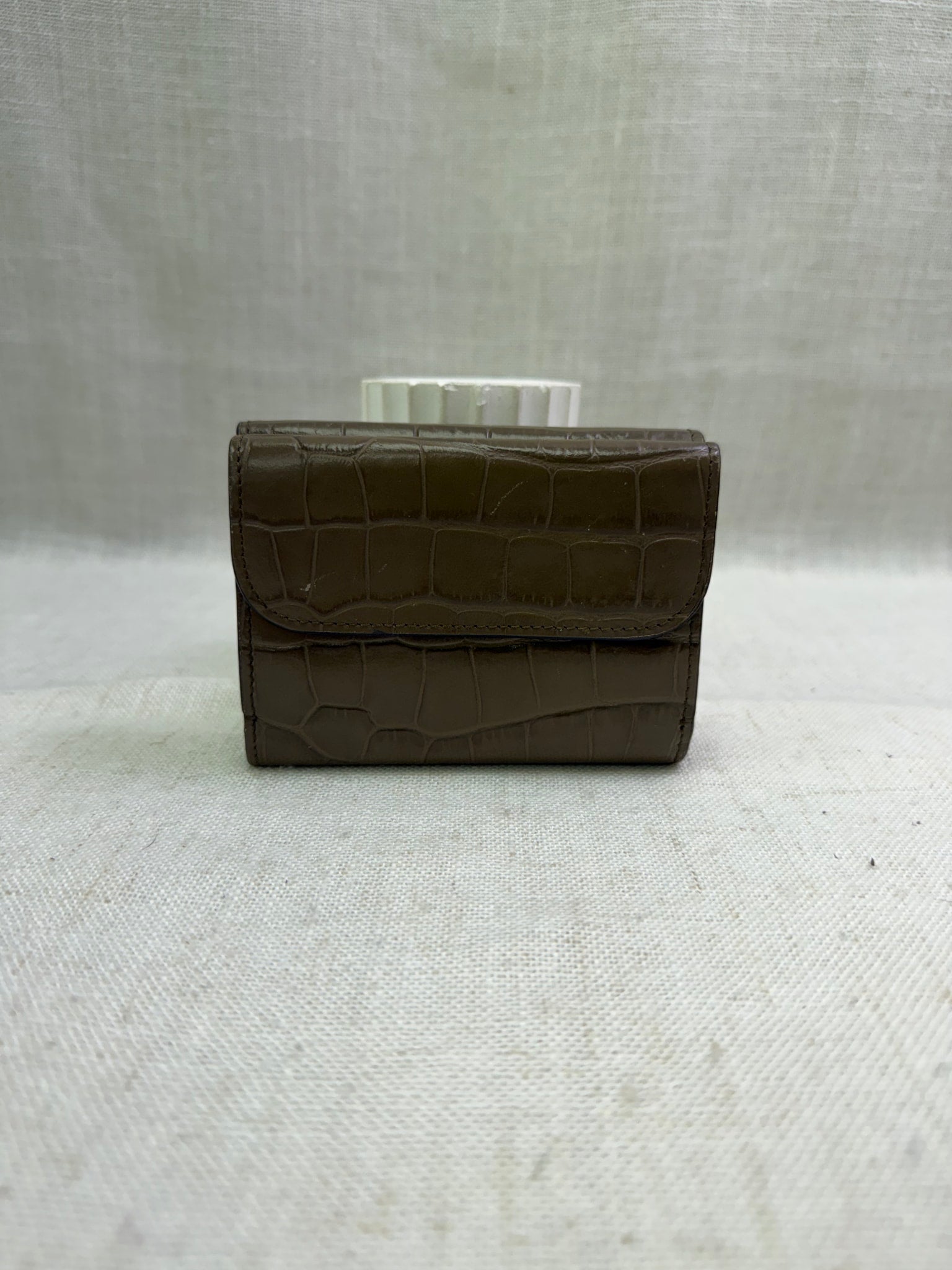 Chloe Taupe Croc Embossed C Trifold Compact Wallet