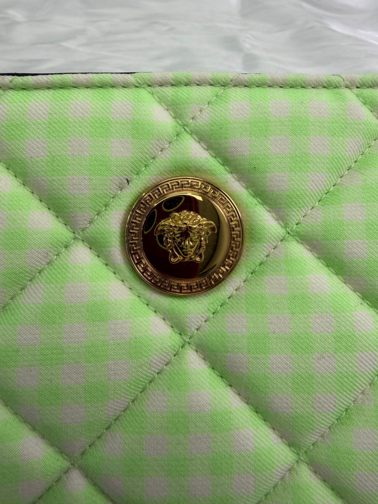 BRAND NEW- Versace Green & White Plaid Medusa Crossbody 