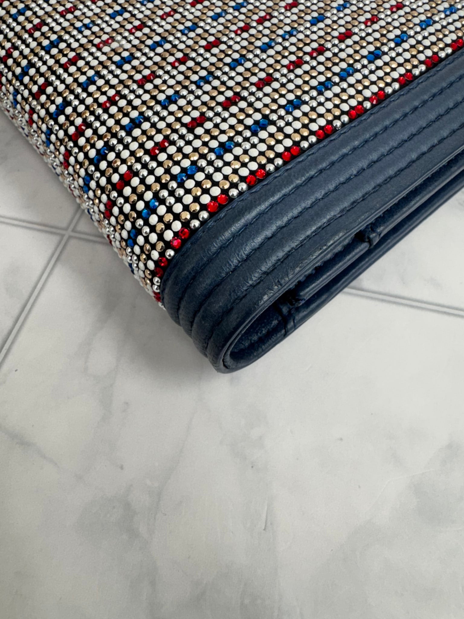 Chanel Blue Embellished Strass Boy Wallet On A Chain